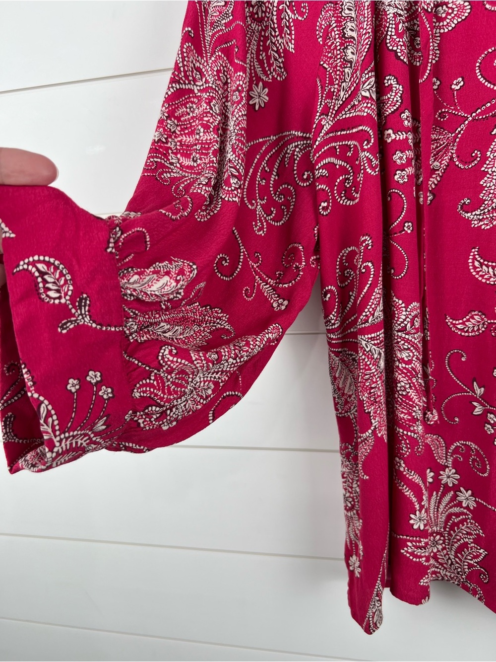 Karen Kane Paisley Peasant Blouse Women Large Pink Balloon Sleeve Boho - Picture 4 of 13
